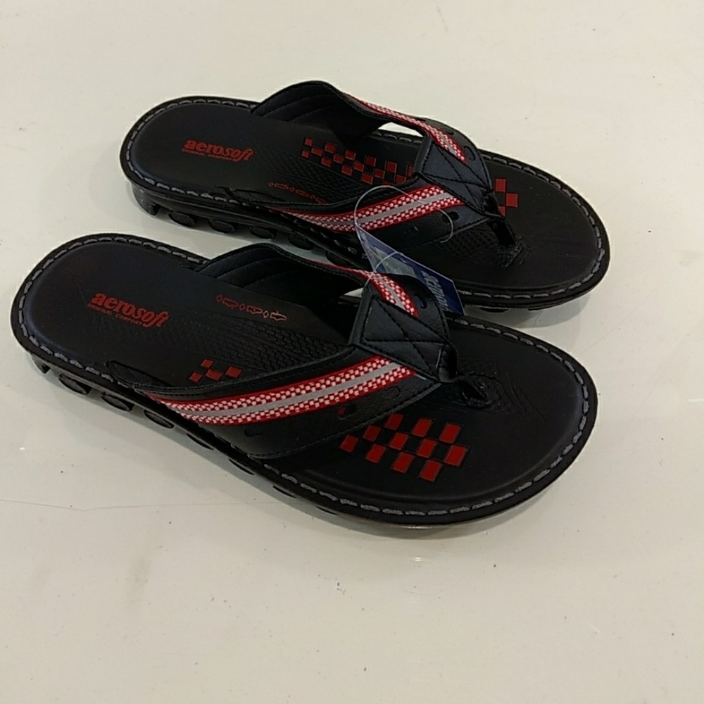 Aerosoft Mens Freddy Sandal Black & Red, New